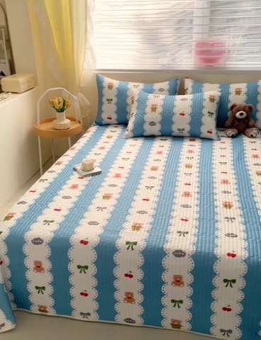 91家纺网 家纺一手货源 找家纺 澳梵家居 2024新款凉感丝软席软凉席床盖夏被四件套件 蓝色梦幻