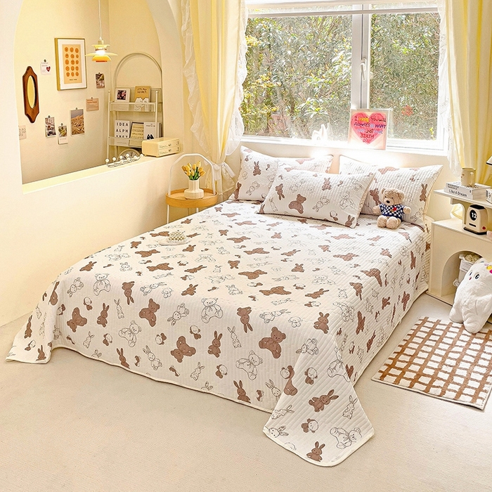 91家纺网 家纺一手货源 找家纺 澳梵家居 2024新款凉感丝软席软凉席床盖夏被四件套件 泰迪小熊