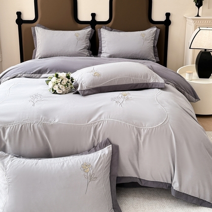 91家纺网 家纺一手货源 找家纺 （总）芯贝儿 2024新款简约轻奢云锦m磨毛刺绣长绒m绣花四件套玫瑰之恋