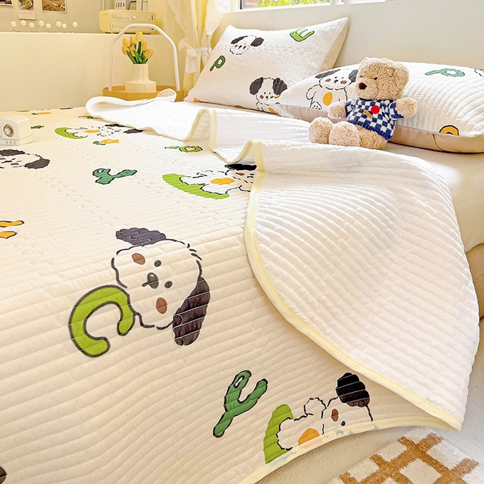 91家纺网 家纺一手货源 找家纺 澳梵家居 2024新款凉感丝软席软凉席床盖夏被四件套件 快乐小狗