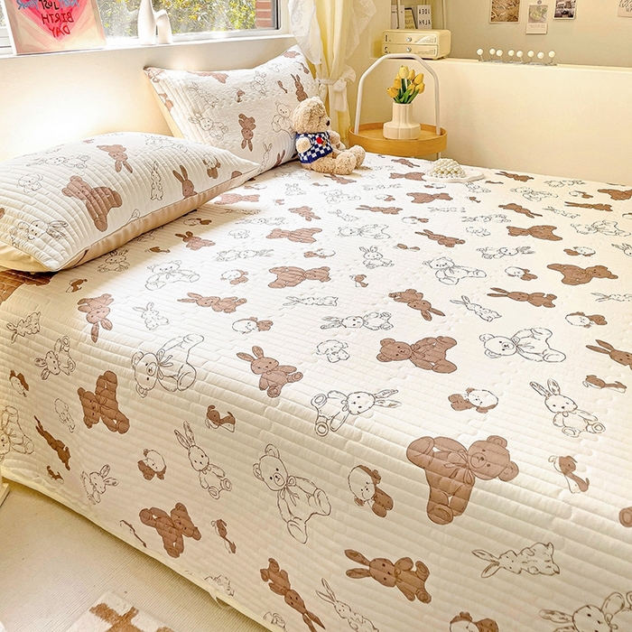 91家纺网 家纺一手货源 找家纺 澳梵家居 2024新款凉感丝软席软凉席床盖夏被四件套件 泰迪小熊