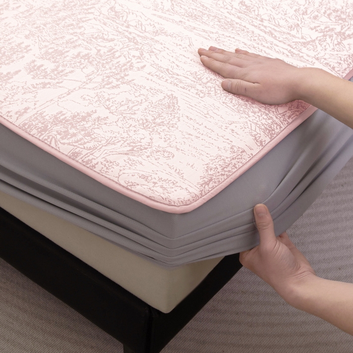 91家纺网 家纺一手货源 找家纺 卡派 2024新款抑菌提花冰丝席-莫奈系列 湘妃粉 床笠款