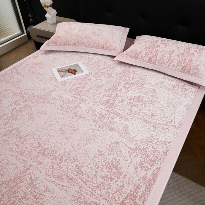 91家纺网 家纺一手货源 找家纺 卡派 2024新款抑菌提花冰丝席-莫奈系列 湘妃粉 床单款