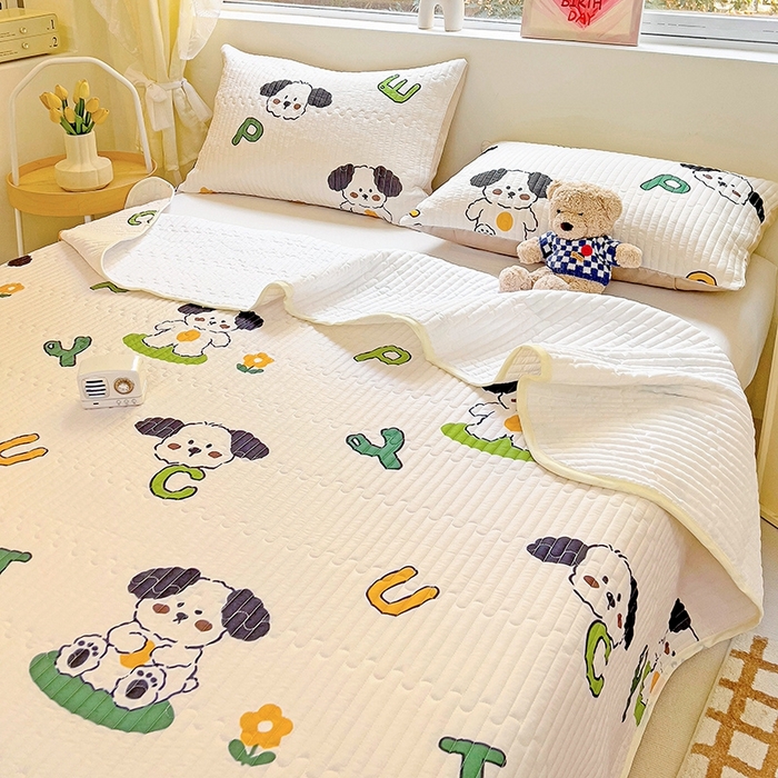 91家纺网 家纺一手货源 找家纺 澳梵家居 2024新款凉感丝软席软凉席床盖夏被四件套件 快乐小狗