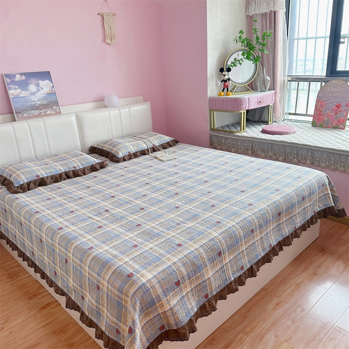 91家纺网 家纺一手货源 找家纺 佰织鑫家居（会员-5元） 2024新款全棉法式棉花床盖三件套 莱恩