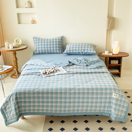 91家纺网 家纺一手货源 找家纺 寐眠 2024新款色织全棉水洗棉单夏被夏被四件套单品系列 梦幻蓝格