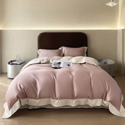 91家纺网 家纺一手货源 找家纺 （总）朵美 2025新款60支兰精天丝纯色撞色系列四件套