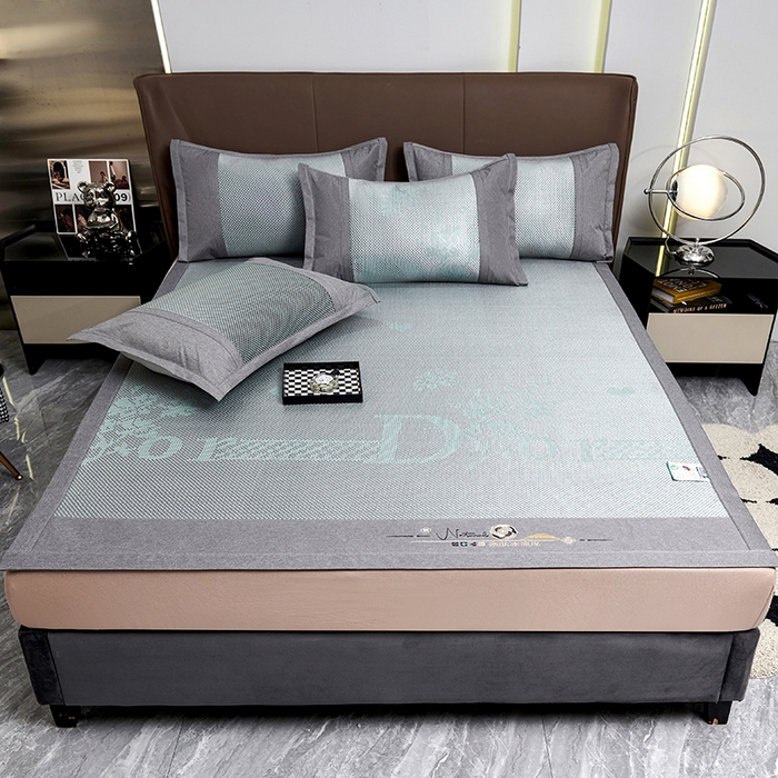 91家纺网 家纺一手货源 找家纺 优姿家纺 2024新款藤王重工刺绣加厚编制冰滕双凉席三件套 绿色