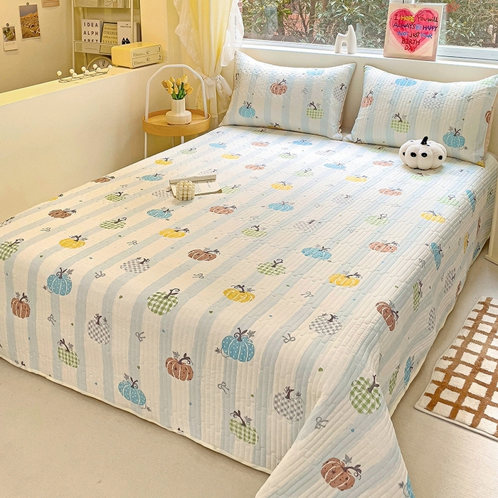 91家纺网 家纺一手货源 找家纺 澳梵家居 2024新款凉感丝软席软凉席床盖夏被四件套件 南瓜趣事