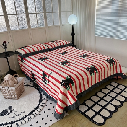 佰织鑫家居（会员-5元） 2024新款全棉法式棉花床盖三件套 时尚黑猫