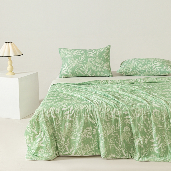 91家纺网 家纺一手货源 找家纺 佳居缘 发2024新款A类印花冰氨凉感夏被 绿叶