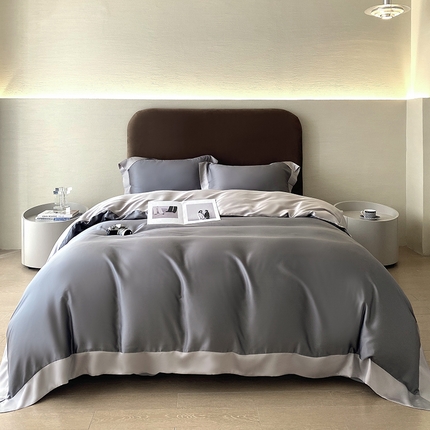 91家纺网 家纺一手货源 找家纺 （总）朵美 2025新款60支兰精天丝纯色撞色系列四件套