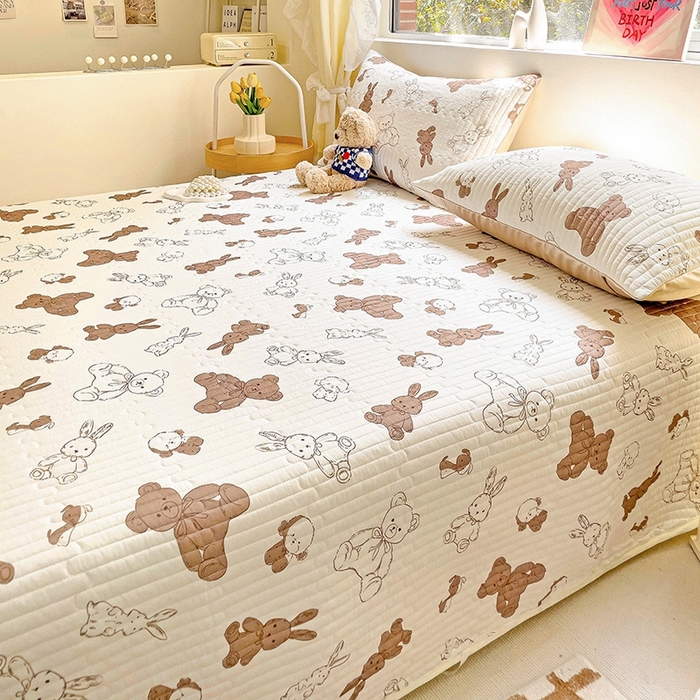 91家纺网 家纺一手货源 找家纺 澳梵家居 2024新款凉感丝软席软凉席床盖夏被四件套件 泰迪小熊