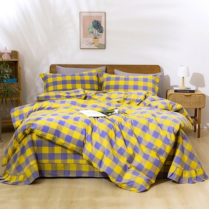 91家纺网 家纺一手货源 找家纺 （总）磨毛世家 新款水洗棉简约格子四件套床品套件