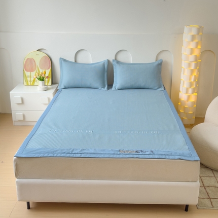 91家纺网 家纺一手货源 找家纺 伊而梦 2024新款A类3D凉感冰豆豆字母刺绣凉席 字母刺绣-蓝