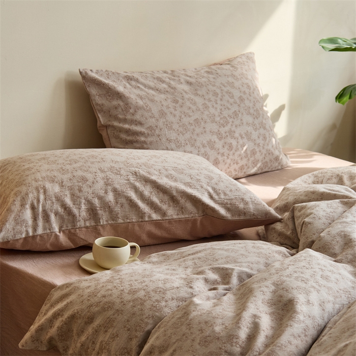 91家纺网 家纺一手货源 找家纺 原研家居 2024新款水洗棉提花系列四件套第二批 繁花-咖