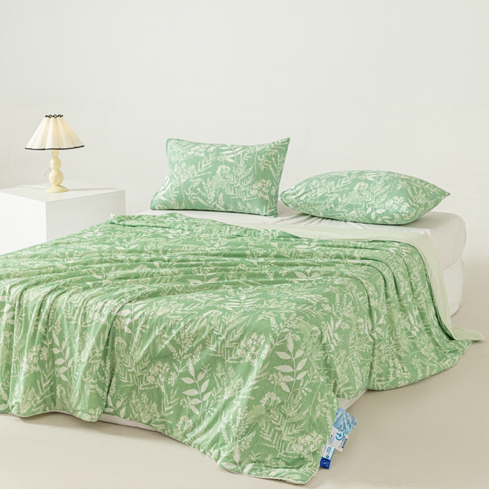 91家纺网 家纺一手货源 找家纺 佳居缘 发2024新款A类印花冰氨凉感夏被 绿叶