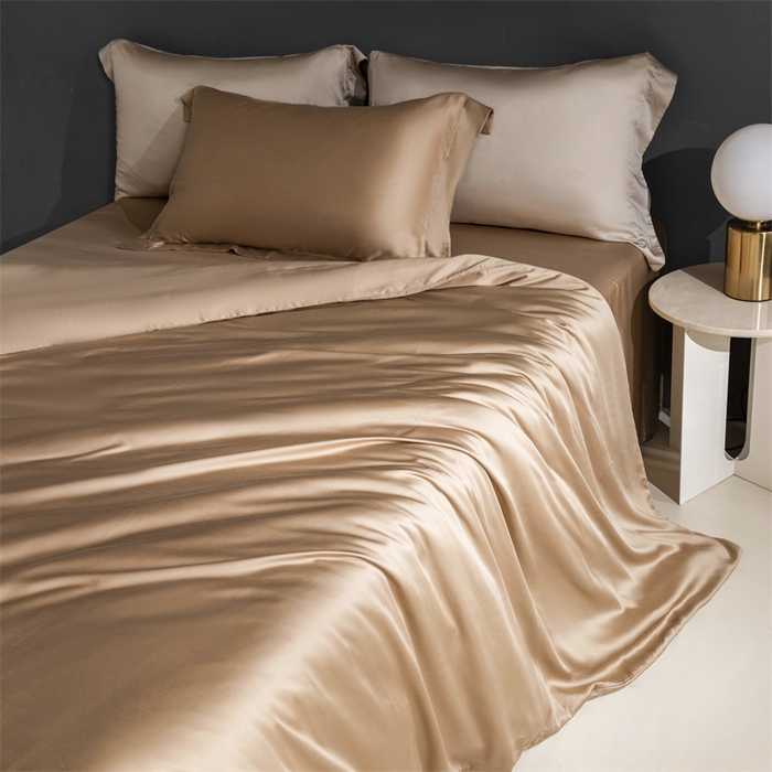 91家纺网 家纺一手货源 找家纺 卡派 2024新款奥地利 兰精纯色天丝四件套 香槟金