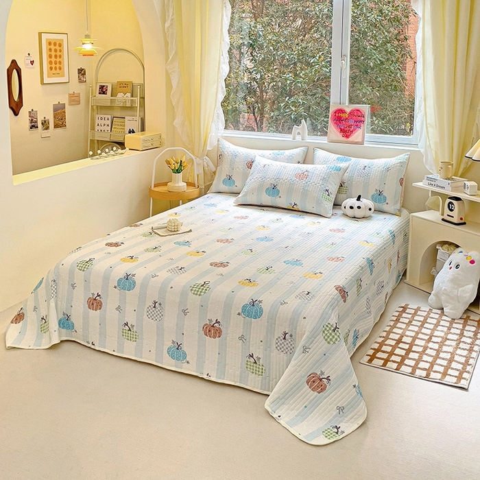 91家纺网 家纺一手货源 找家纺 澳梵家居 2024新款凉感丝软席软凉席床盖夏被四件套件 南瓜趣事