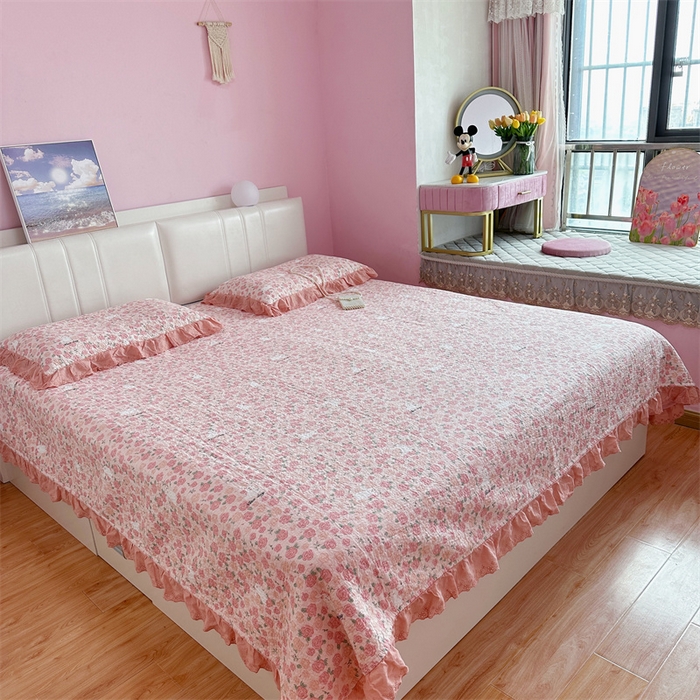 91家纺网 家纺一手货源 找家纺 佰织鑫家居（会员-5元） 2024新款全棉法式棉花床盖三件套 爱情故事