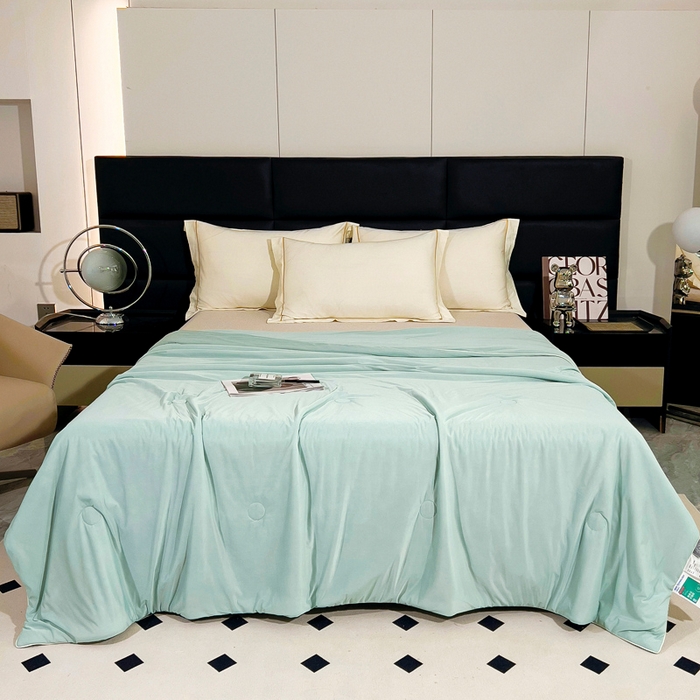 91家纺网 家纺一手货源 找家纺 情煊家纺 2024新款纯色凉感丝夏被 水绿