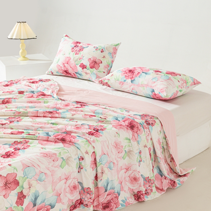 91家纺网 家纺一手货源 找家纺 佳居缘 发2024新款A类印花冰氨凉感夏被 盛世牡丹