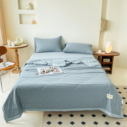 91家纺网 家纺一手货源 找家纺 寐眠 2024新款色织全棉水洗棉单夏被夏被四件套单品系列 雾蓝格