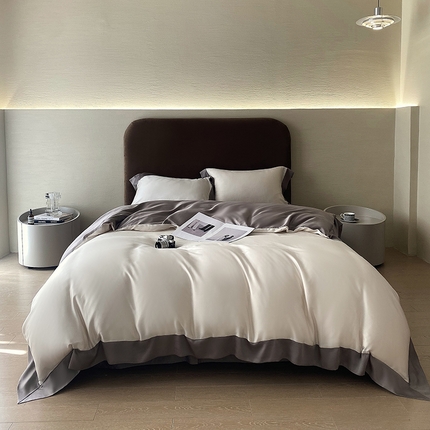 91家纺网 家纺一手货源 找家纺 （总）朵美 2025新款60支兰精天丝纯色撞色系列四件套