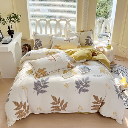 91家纺网 家纺一手货源 找家纺 威布斯家居 2024新款AB版全棉生态磨毛四件套 声声蔓-咖