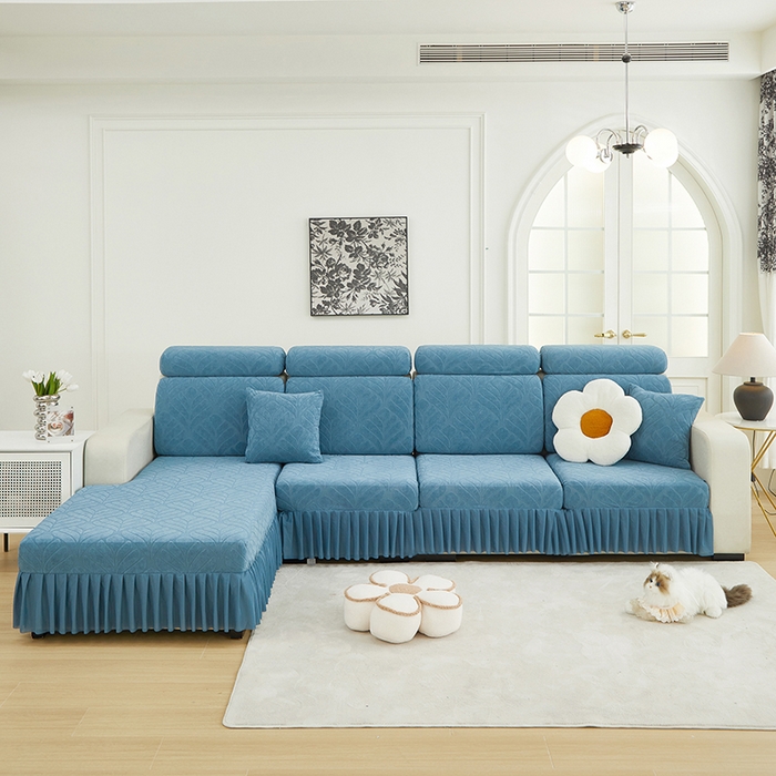 91家纺网 家纺一手货源 找家纺 天下布艺 2024新款沙发笠七叶草系列 天蓝