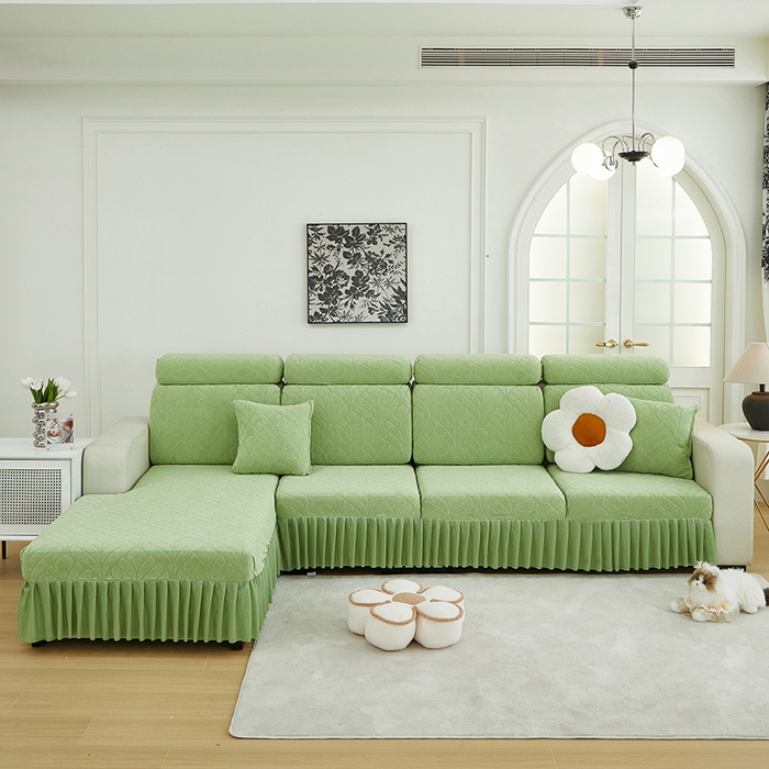 91家纺网 家纺一手货源 找家纺 天下布艺 2024新款沙发笠七叶草系列 浅绿