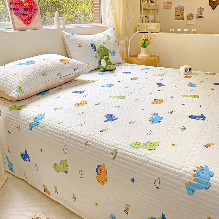 91家纺网 家纺一手货源 找家纺 澳梵家居 2024新款凉感丝软席软凉席床盖夏被四件套件 恐龙派对