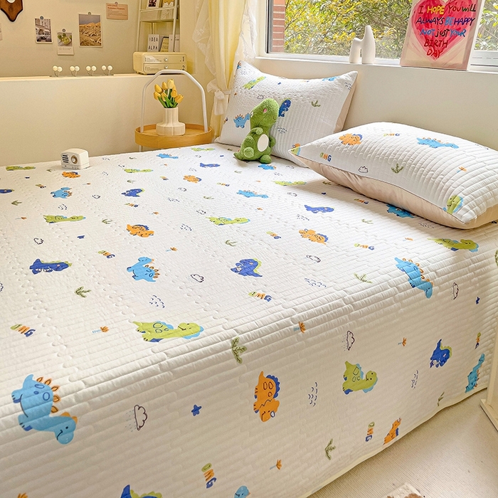 91家纺网 家纺一手货源 找家纺 澳梵家居 2024新款凉感丝软席软凉席床盖夏被四件套件 恐龙派对