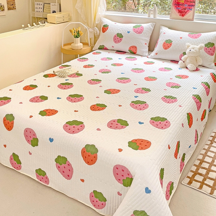 91家纺网 家纺一手货源 找家纺 澳梵家居 2024新款凉感丝软席软凉席床盖夏被四件套件 草莓派