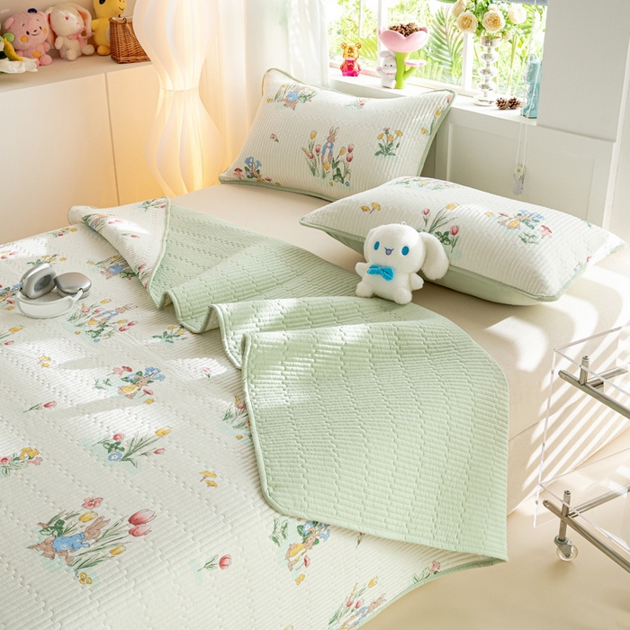 91家纺网 家纺一手货源 找家纺 X猫先生床笠 2025新款全棉床盖床单小清新夹棉床盖炕盖套件跑量款（自然光场景） 花丛兔