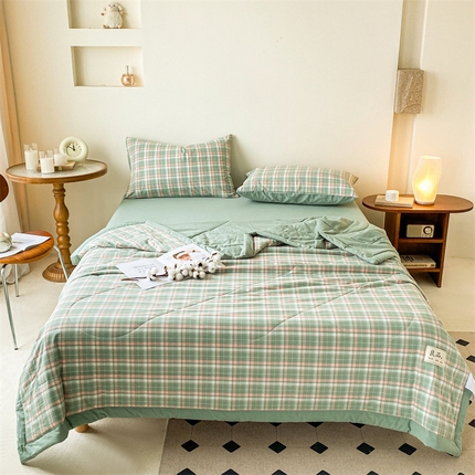 91家纺网 家纺一手货源 找家纺 寐眠 2024新款色织全棉水洗棉单夏被夏被四件套单品系列 青木绿格