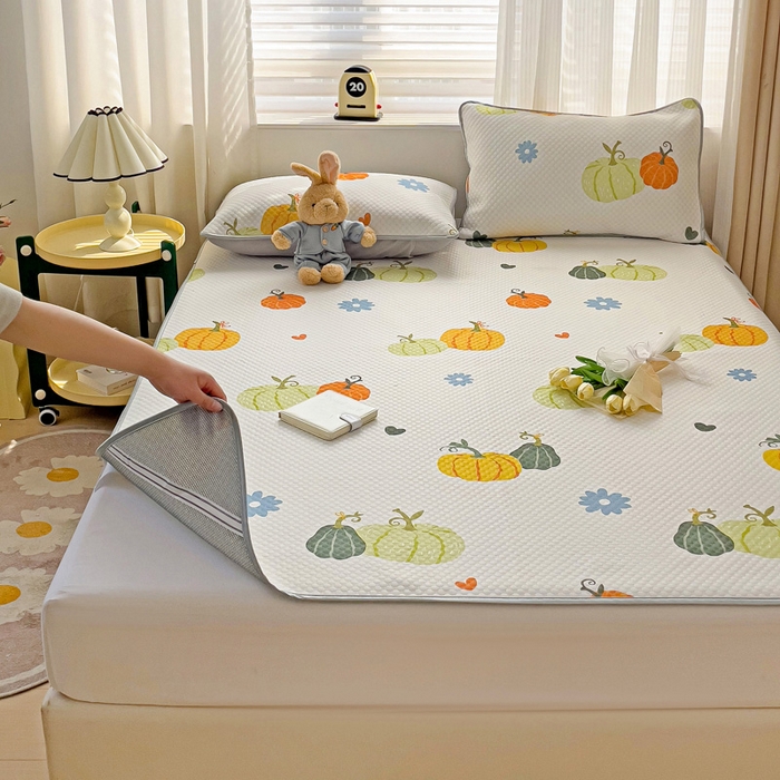 91家纺网 家纺一手货源 找家纺 大柏树 2025新款A类印花凉豆豆冰豆豆床席款凉席 小南瓜