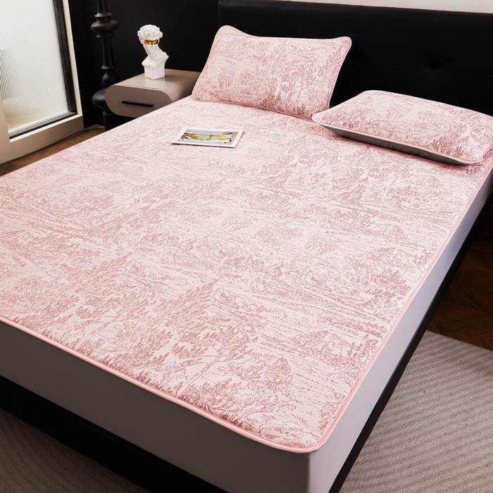 91家纺网 家纺一手货源 找家纺 卡派 2024新款抑菌提花冰丝席-莫奈系列 湘妃粉 床笠款