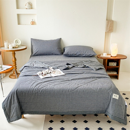 寐眠 2024新款色织全棉水洗棉单夏被夏被四件套单品系列 灰细条