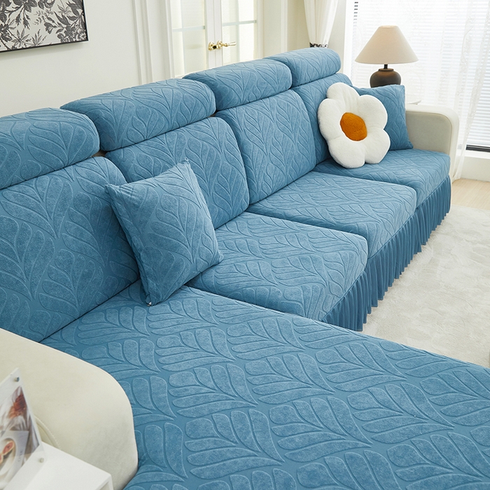 91家纺网 家纺一手货源 找家纺 天下布艺 2024新款沙发笠七叶草系列 天蓝