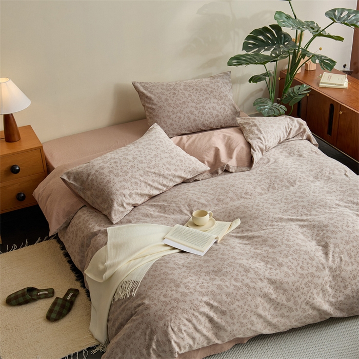 91家纺网 家纺一手货源 找家纺 原研家居 2024新款水洗棉提花系列四件套第二批 繁花-咖