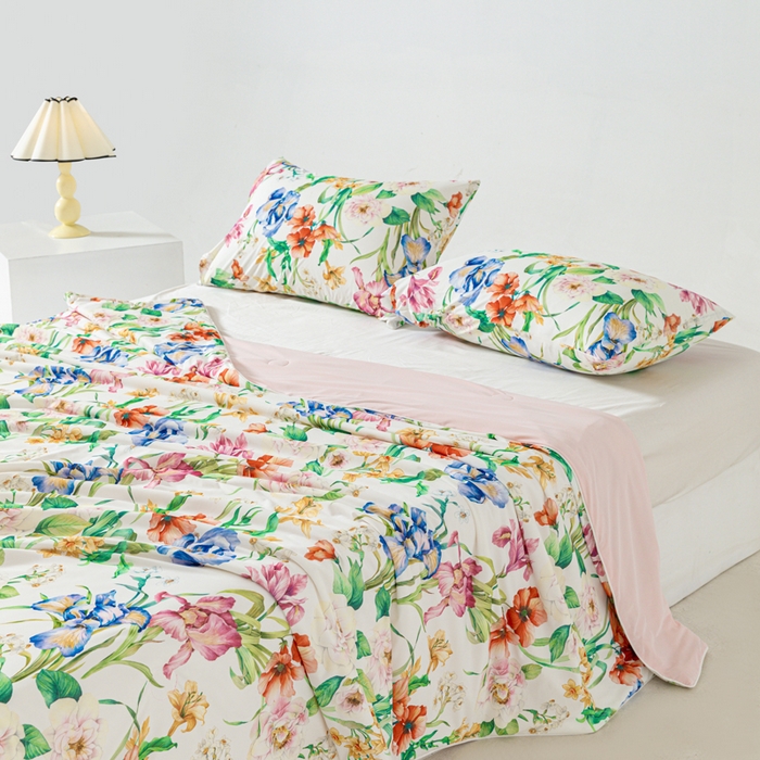 91家纺网 家纺一手货源 找家纺 佳居缘 发2024新款A类印花冰氨凉感夏被 春天里