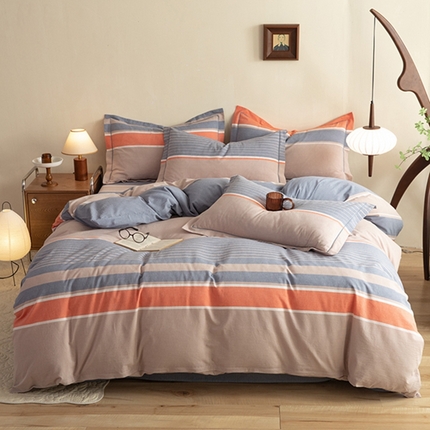 91家纺网 家纺一手货源 找家纺 （总）磨毛世家 新款水洗棉简约格子四件套床品套件