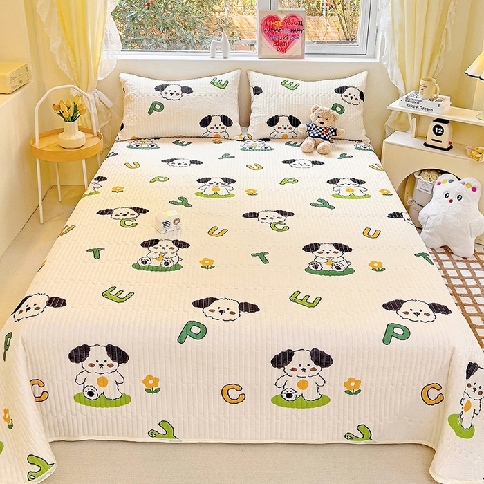 91家纺网 家纺一手货源 找家纺 澳梵家居 2024新款凉感丝软席软凉席床盖夏被四件套件 快乐小狗