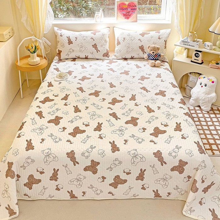 91家纺网 家纺一手货源 找家纺 澳梵家居 2024新款凉感丝软席软凉席床盖夏被四件套件 泰迪小熊