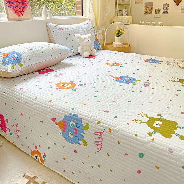 91家纺网 家纺一手货源 找家纺 澳梵家居 2024新款凉感丝软席软凉席床盖夏被四件套件 小怪兽