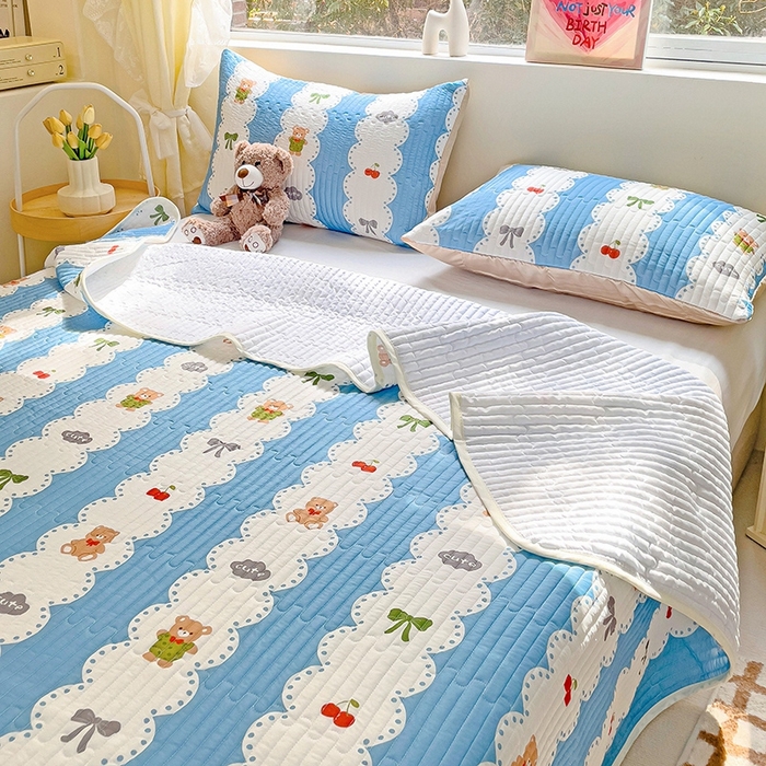 91家纺网 家纺一手货源 找家纺 澳梵家居 2024新款凉感丝软席软凉席床盖夏被四件套件 蓝色梦幻