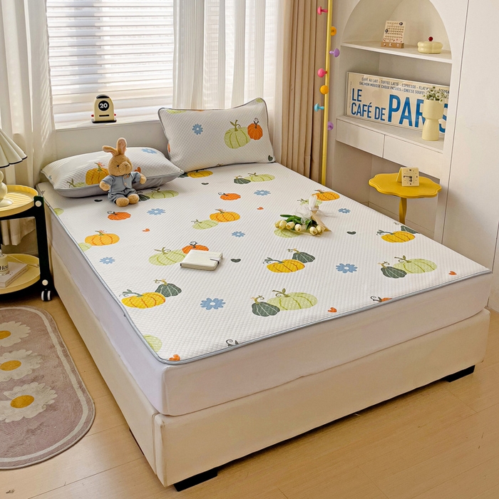 91家纺网 家纺一手货源 找家纺 大柏树 2025新款A类印花凉豆豆冰豆豆床席款凉席 小南瓜