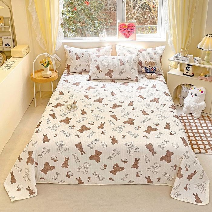 91家纺网 家纺一手货源 找家纺 澳梵家居 2024新款凉感丝软席软凉席床盖夏被四件套件 泰迪小熊