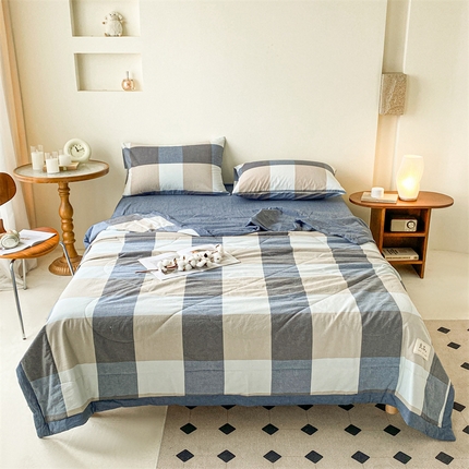 91家纺网 家纺一手货源 找家纺 寐眠 2024新款色织全棉水洗棉单夏被夏被四件套单品系列 蓝大格